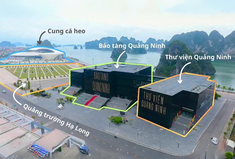 Khu quảng trường, Cung Cá Heo, Bảo tàng Quảng Ninh có không gian rộng rãi, hiện đại bên bờ vịnh. (Nguồn: Sưu tầm)&nbsp;