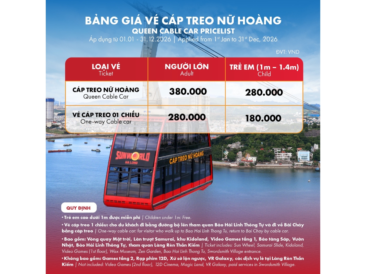 Giá vé cáp treo Nữ Hoàng năm 2026