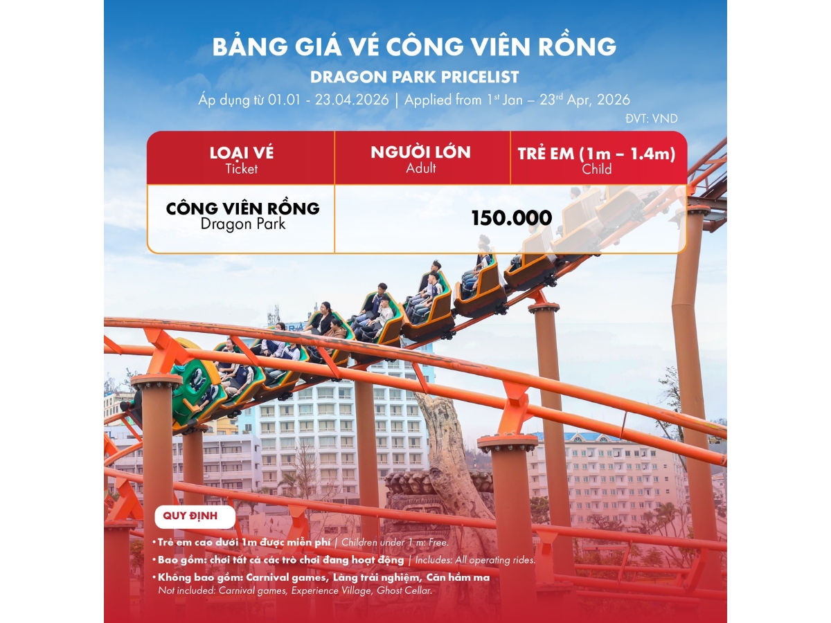 Bảng giá vé tham quan công viên Rồng và chính sách vé cho từng đối tượng